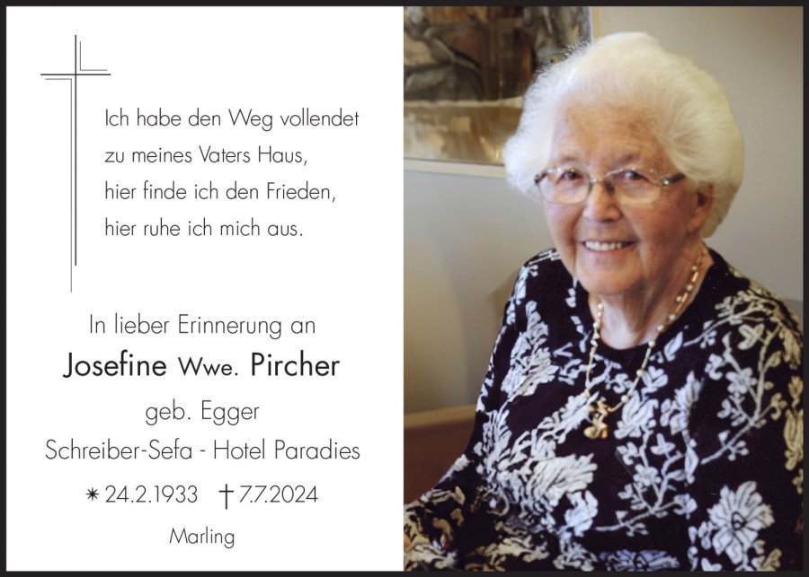 Sterbebild: Josefine Wwe. Pircher geb. Egger
