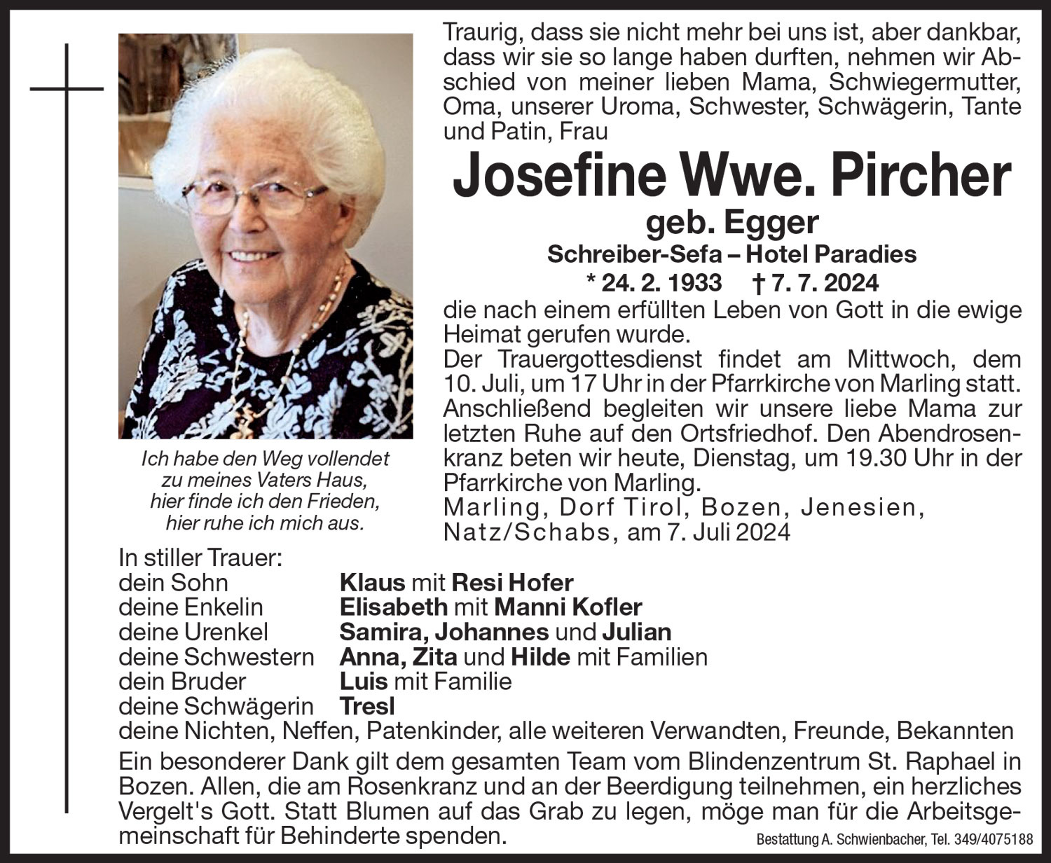 Medien: Josefine Wwe. Pircher geb. Egger