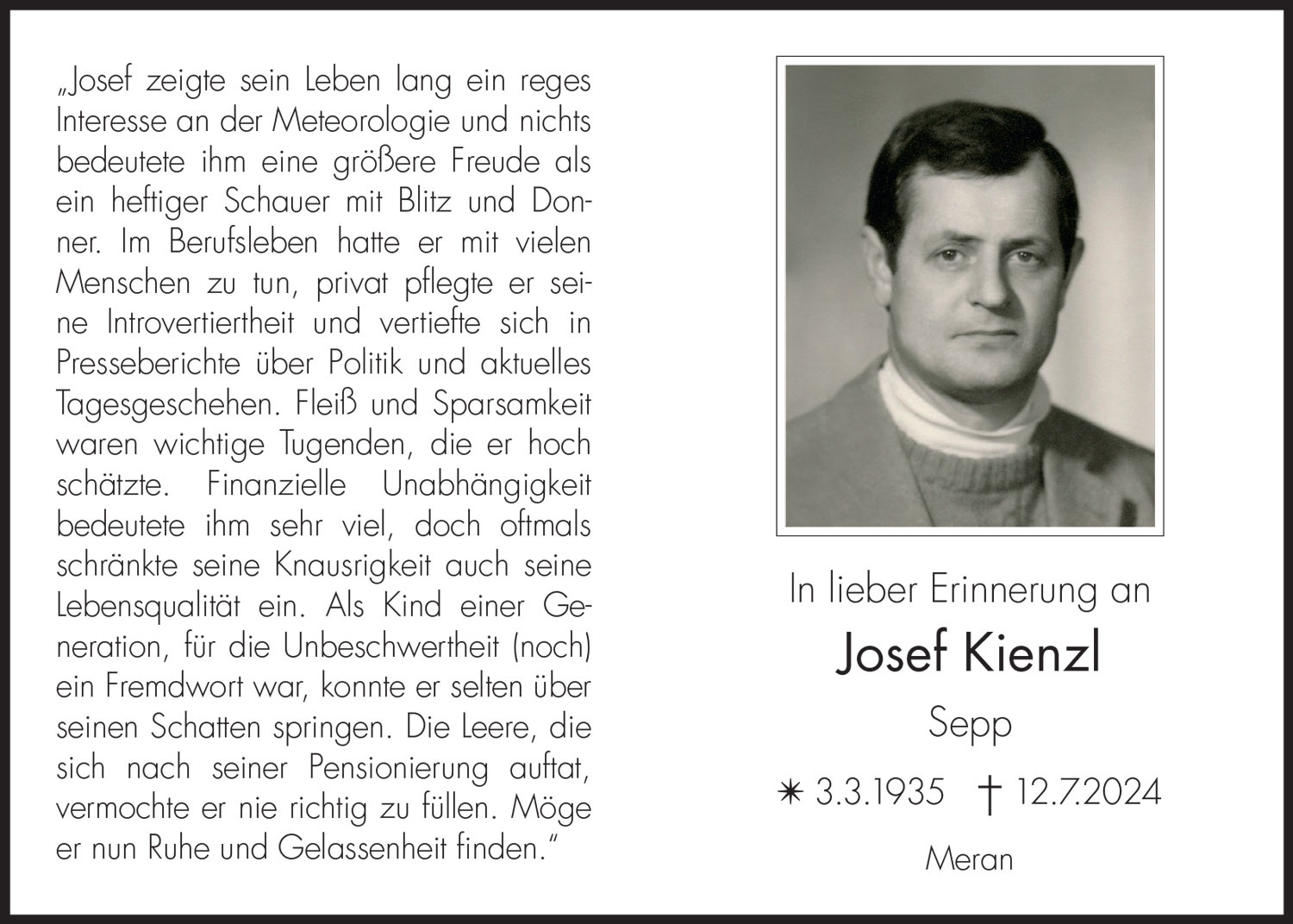 Sterbebild: Josef Kienzl