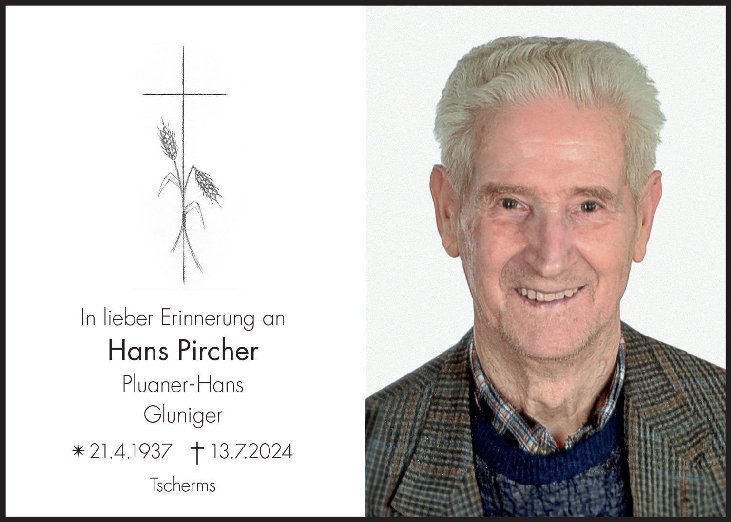 Sterbebild: Hans Pircher
