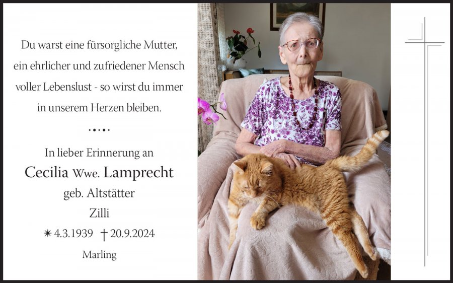 Sterbebild: Cecilia Wwe. Lamprecht geb. Altstätter
