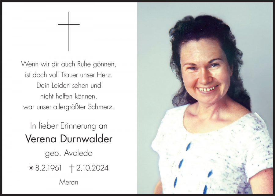 Sterbebild: Verena Durnwalder geb. Avoledo