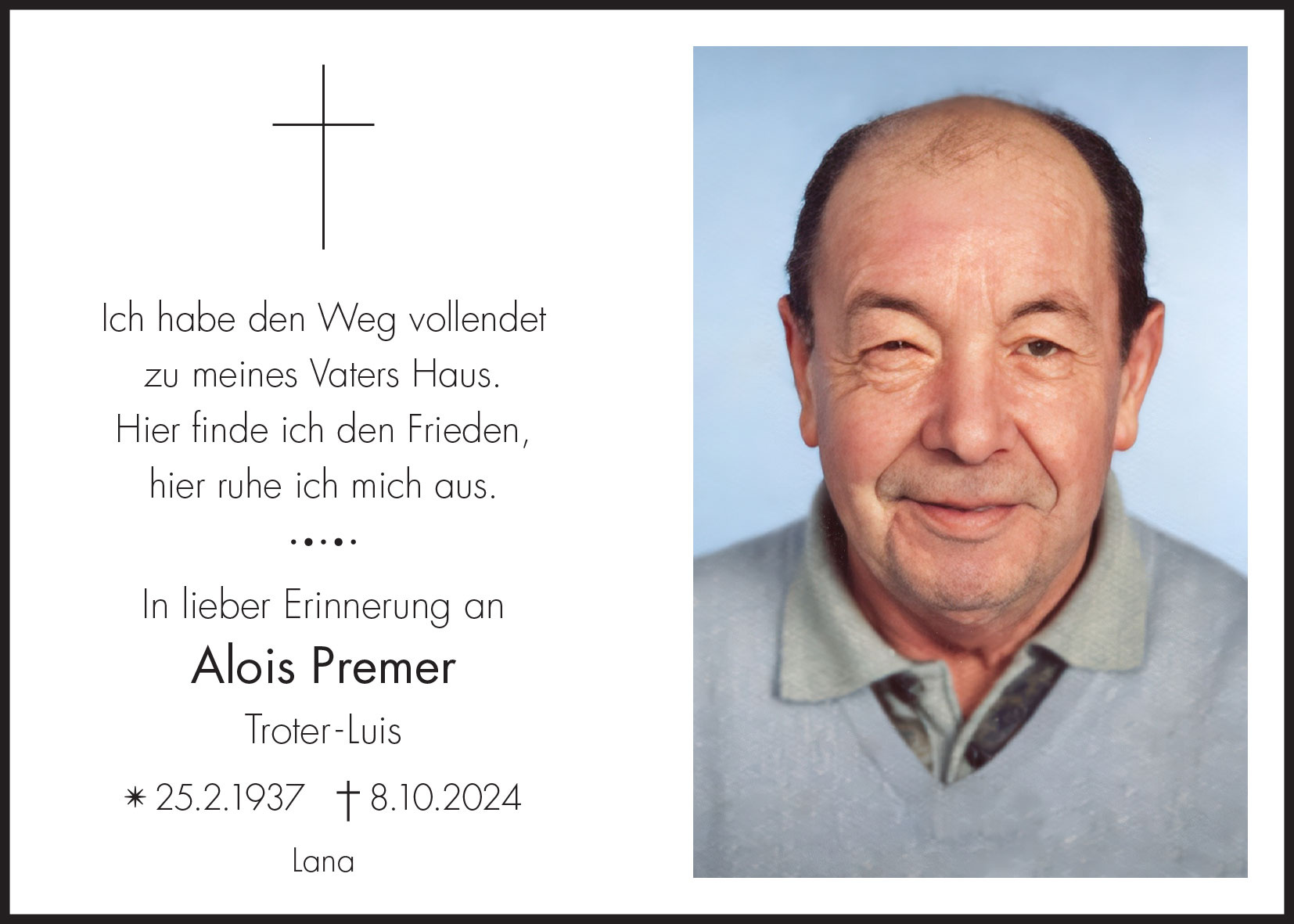 Sterbebild: Alois Premer