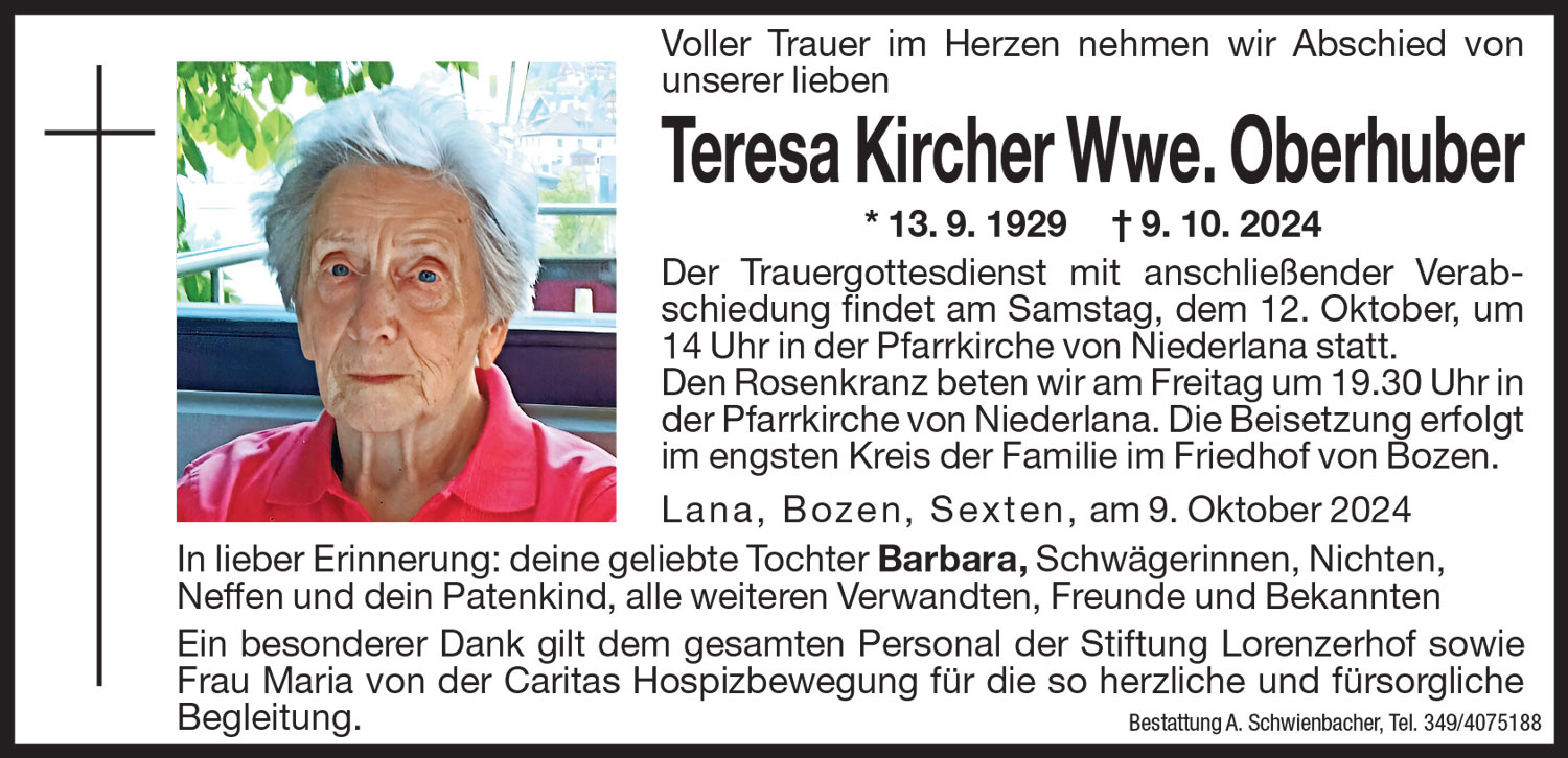 Medien: Teresa Wwe. Oberhuber geb. Kircher