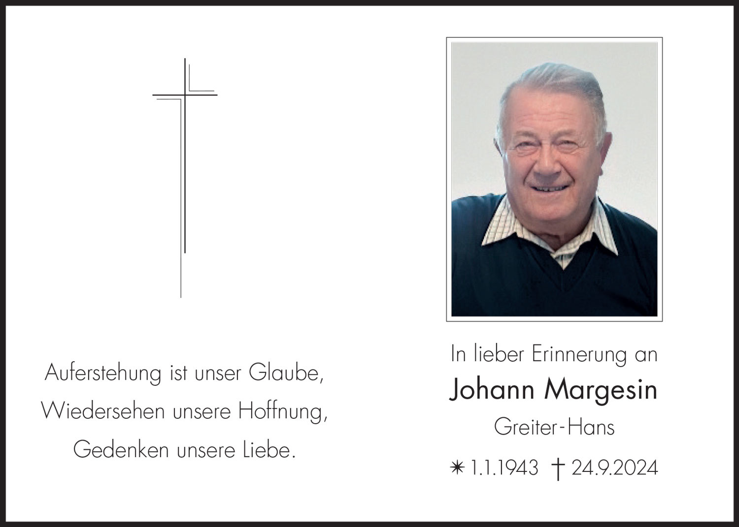 Sterbebild: Johann Josef Margesin