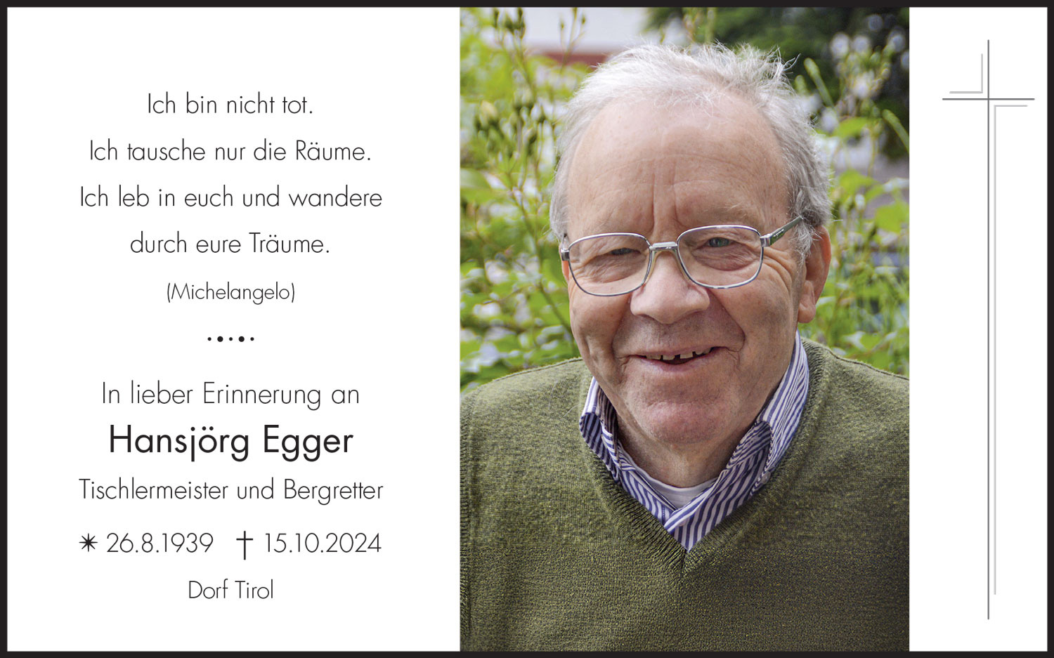 Sterbebild: Hansjörg Egger