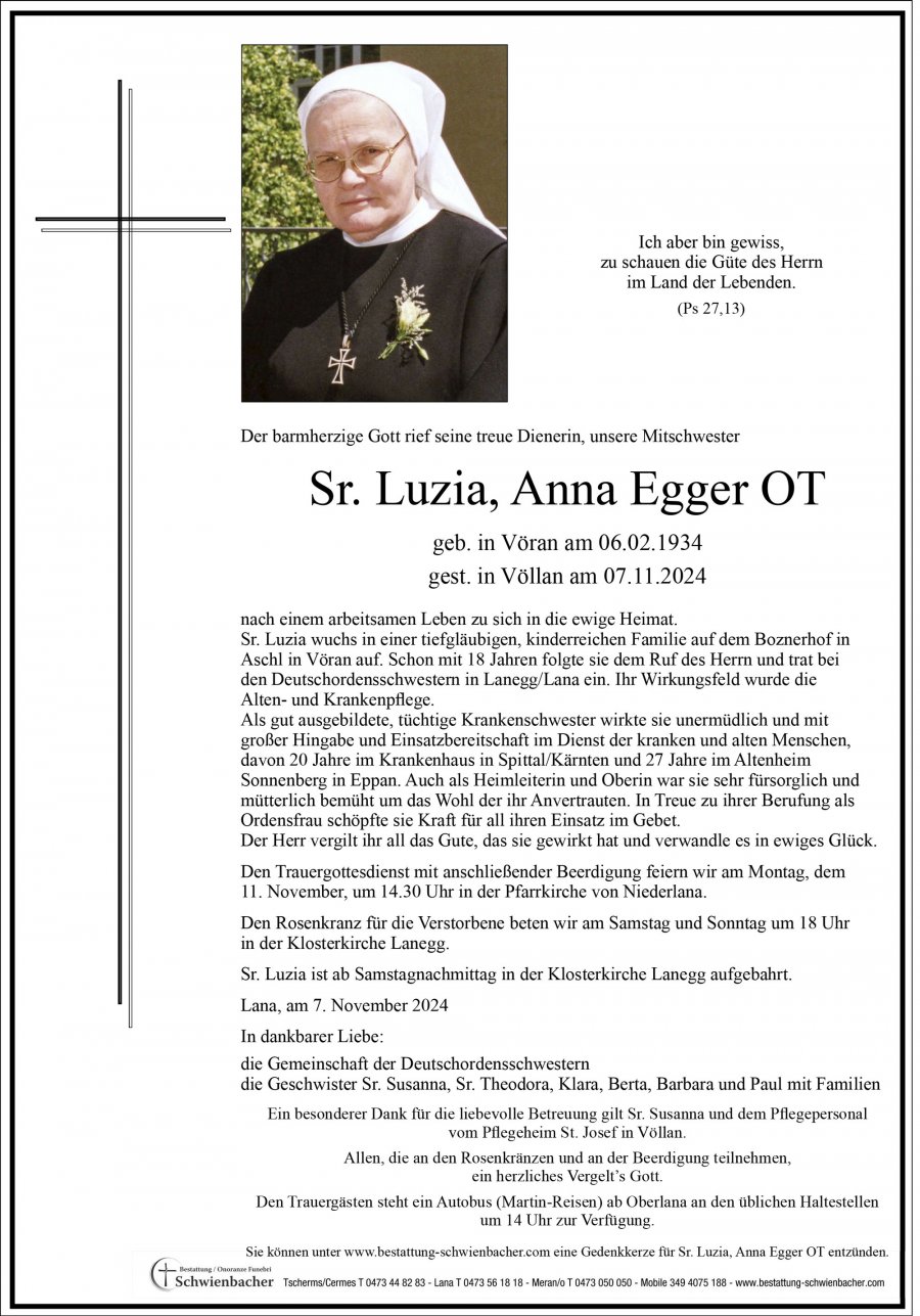 Parte: Sr. Luzia, Anna Egger OT