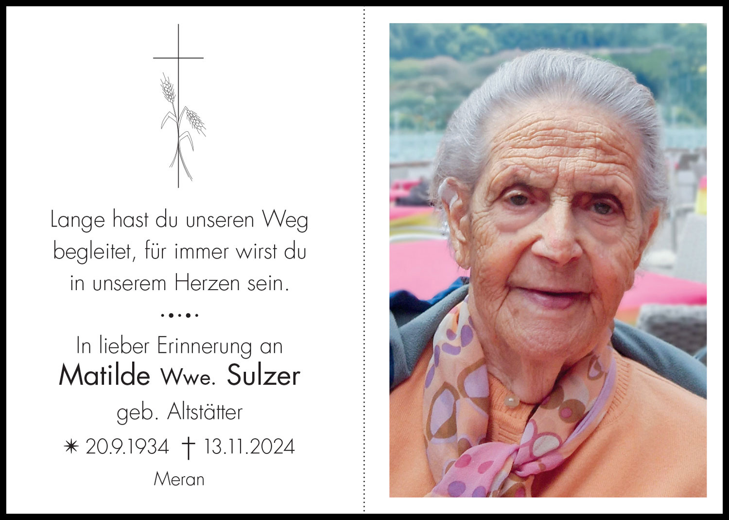 Sterbebild: Matilde Wwe. Sulzer Altstätter