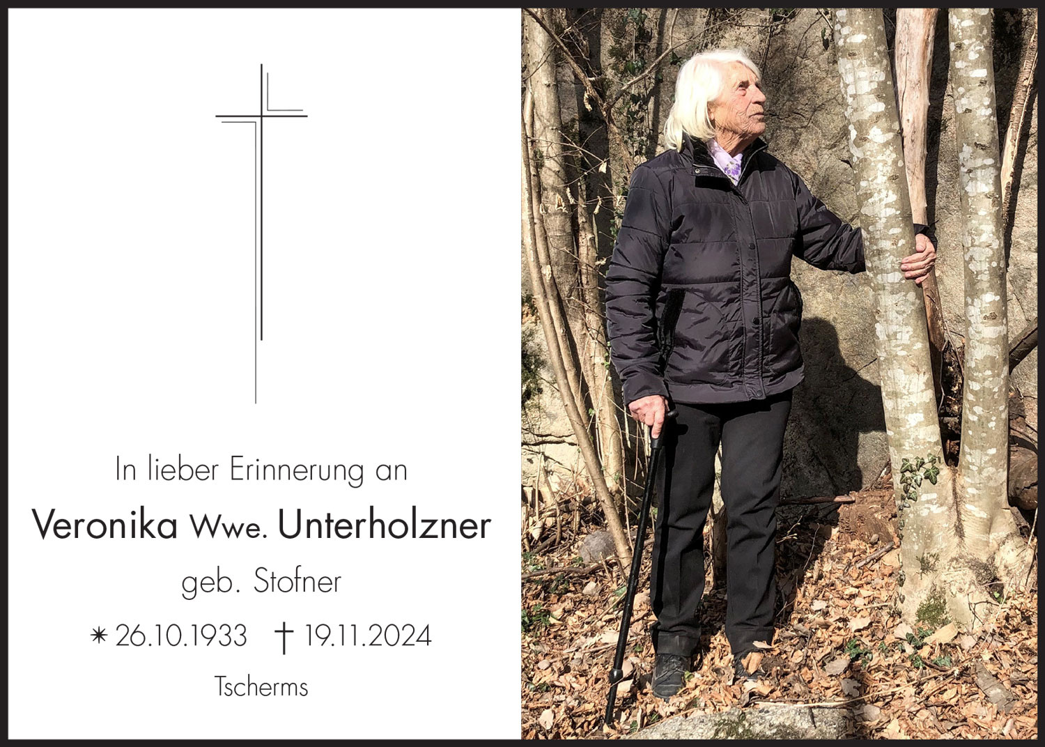 Sterbebild: Veronika Wwe. Unterholzner geb. Stofner