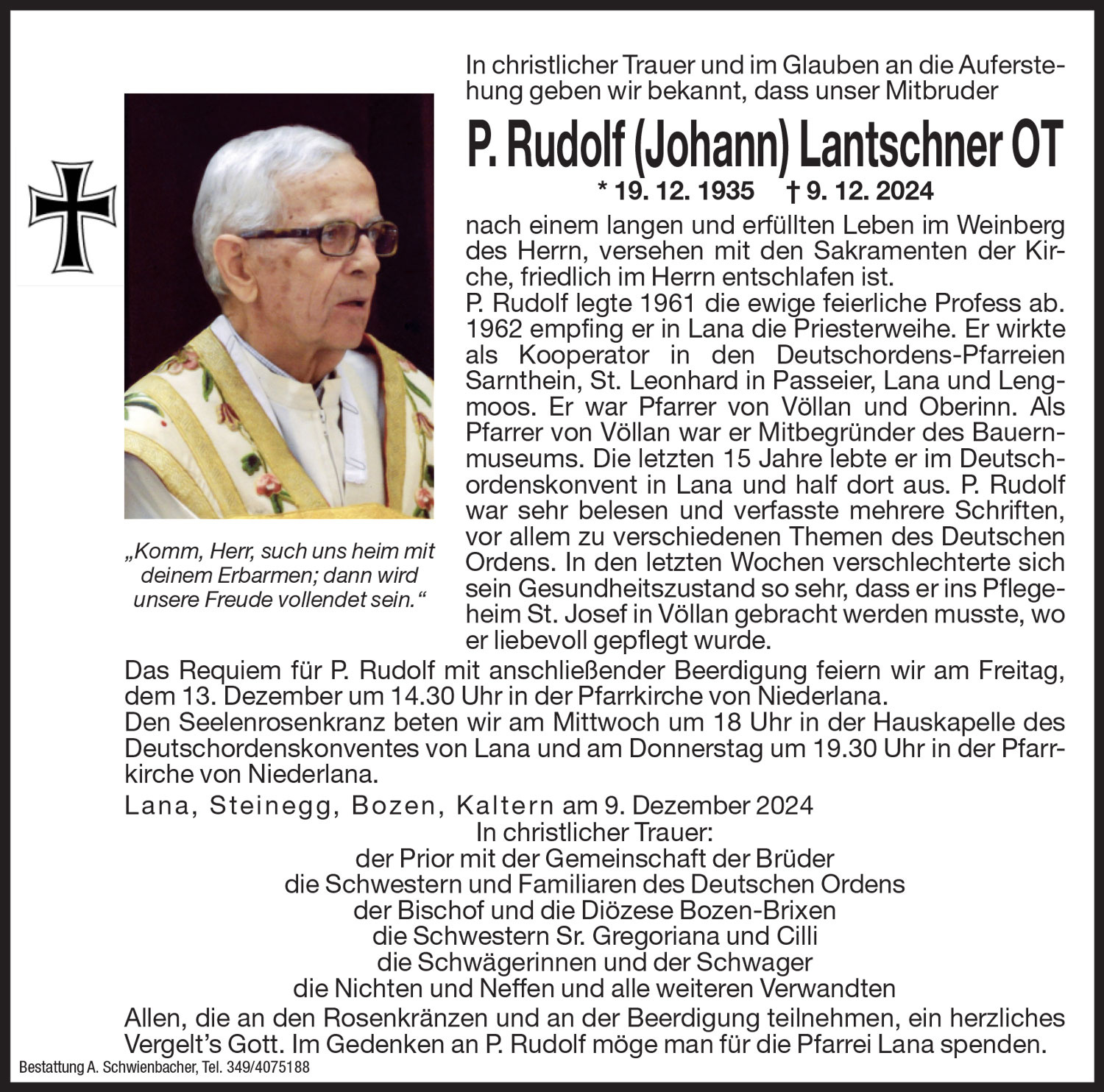 Medien: P. Rudolf (Johann) Lantschner OT