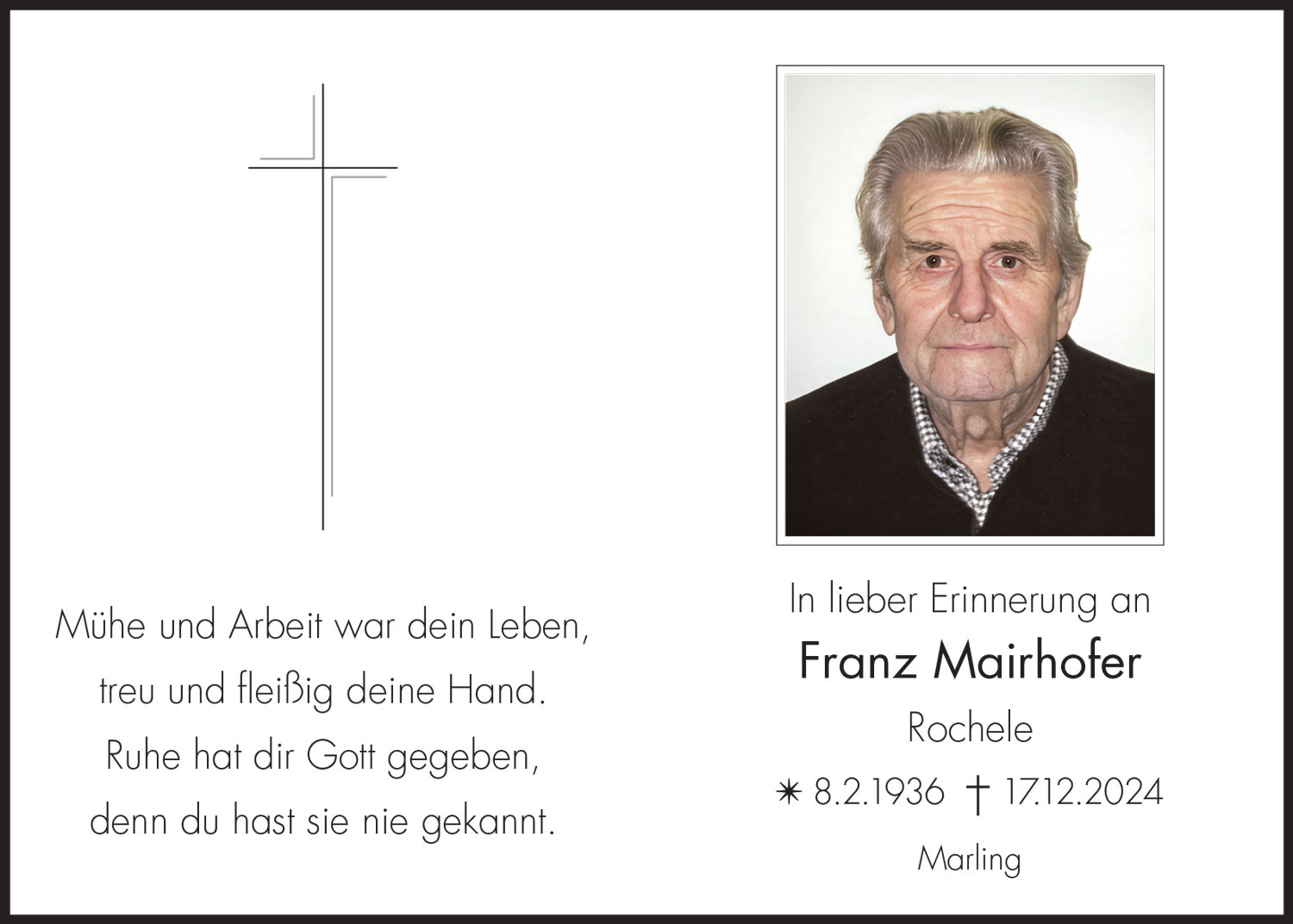 Sterbebild: Franz Mairhofer