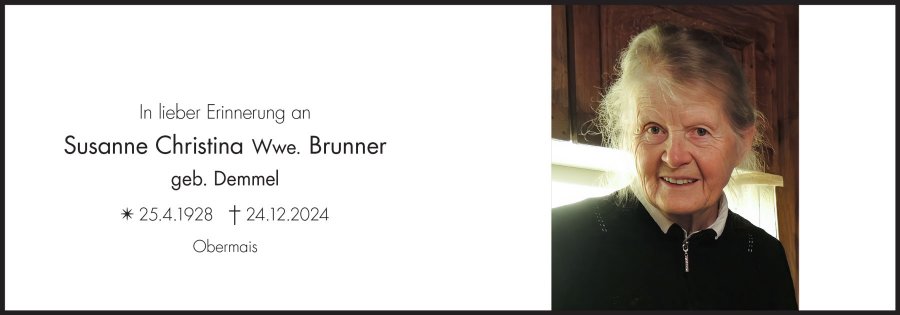 Sterbebild: Susanne Christina Wwe. Brunner geb. Demmel