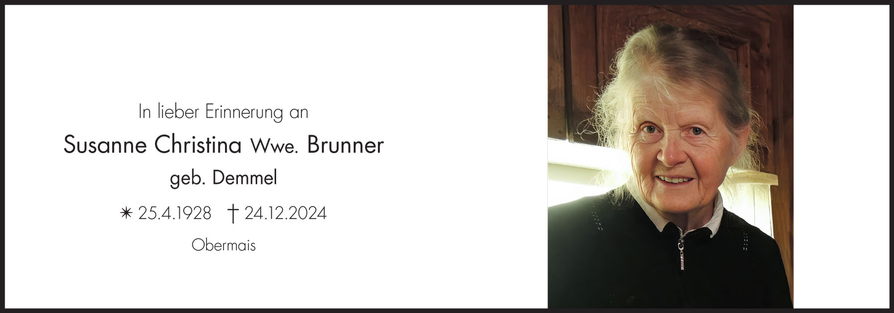 Sterbebild: Susanne Christina Wwe. Brunner geb. Demmel
