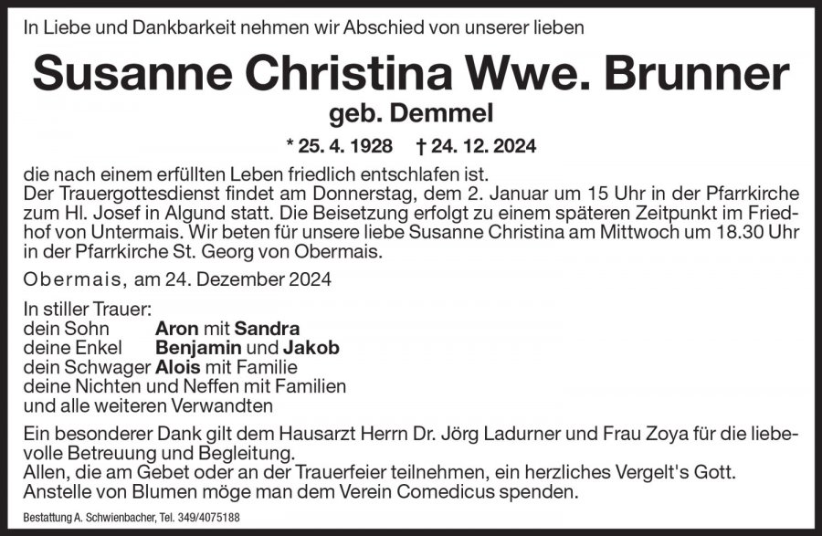 Medien: Susanne Christina Wwe. Brunner geb. Demmel
