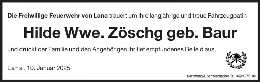 Medien: Hilde Wwe. Zöschg geb. Baur