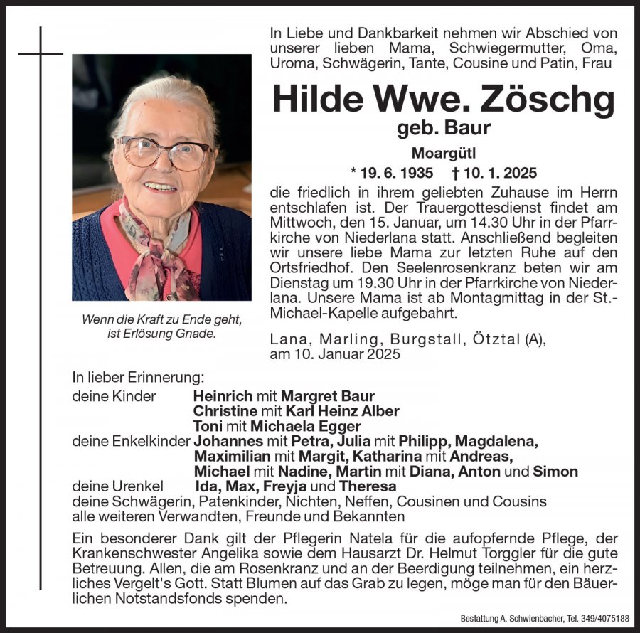 Medien: Hilde Wwe. Zöschg geb. Baur