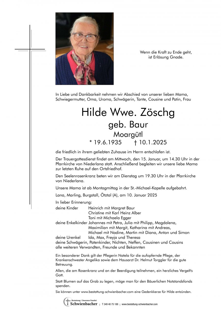 Parte: Hilde Wwe. Zöschg geb. Baur