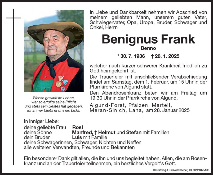 Medien: Benignus Frank