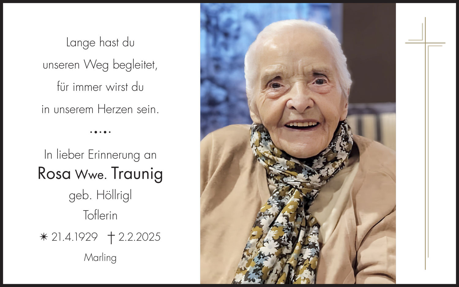 Sterbebild: Rosa Wwe. Traunig geb. Höllrigl