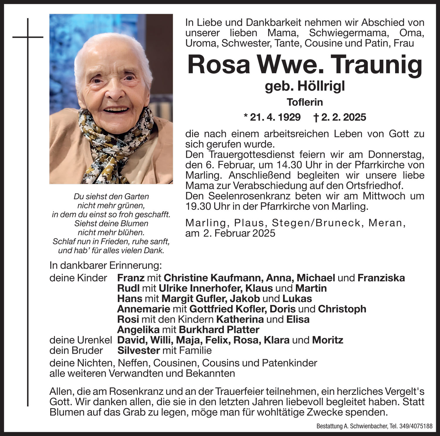 Medien: Rosa Wwe. Traunig geb. Höllrigl