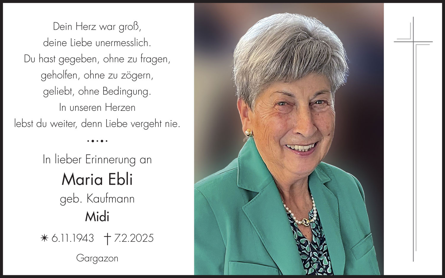 Sterbebild: Maria Ebli geb. Kaufmann