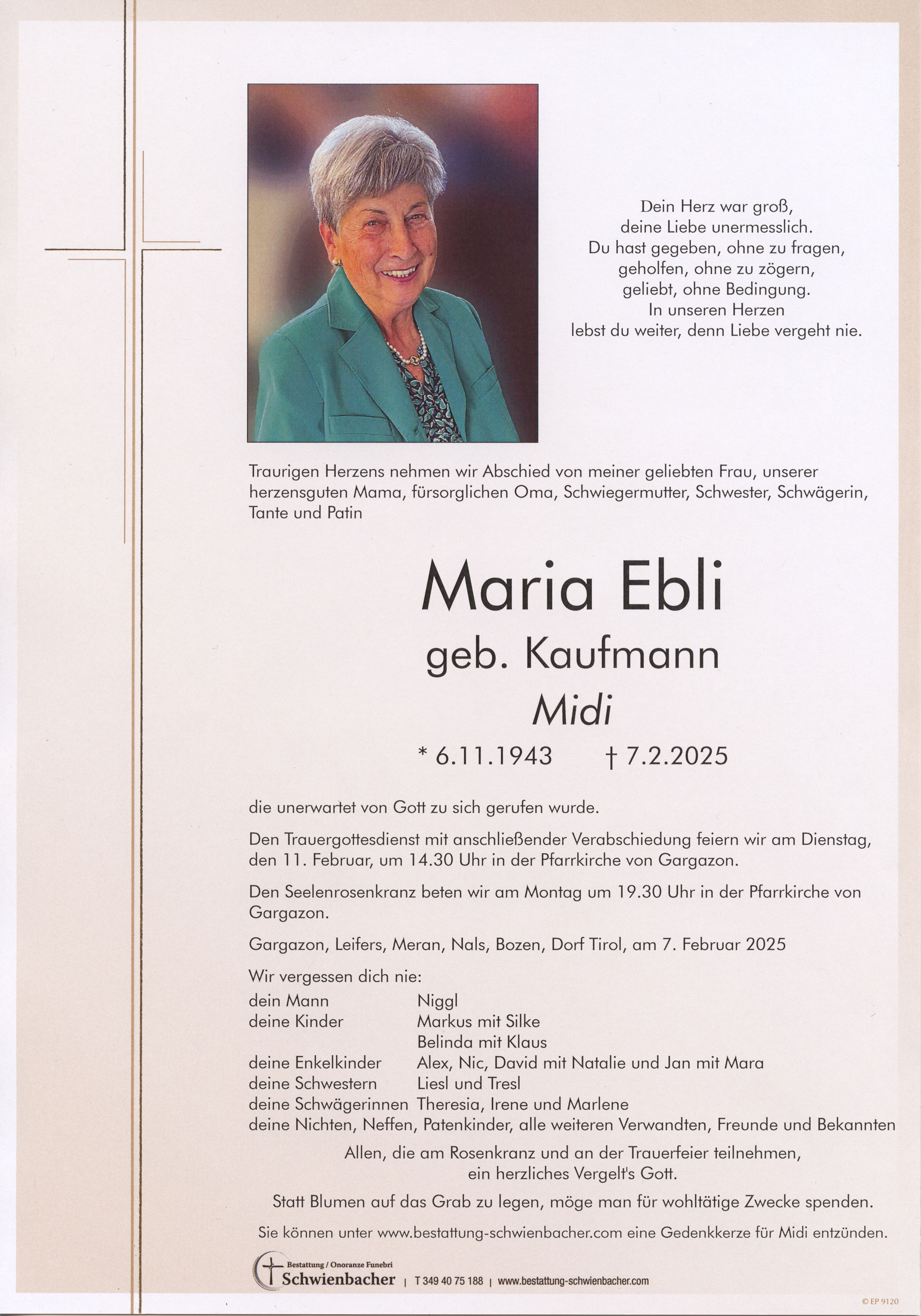 Parte: Maria Ebli geb. Kaufmann 