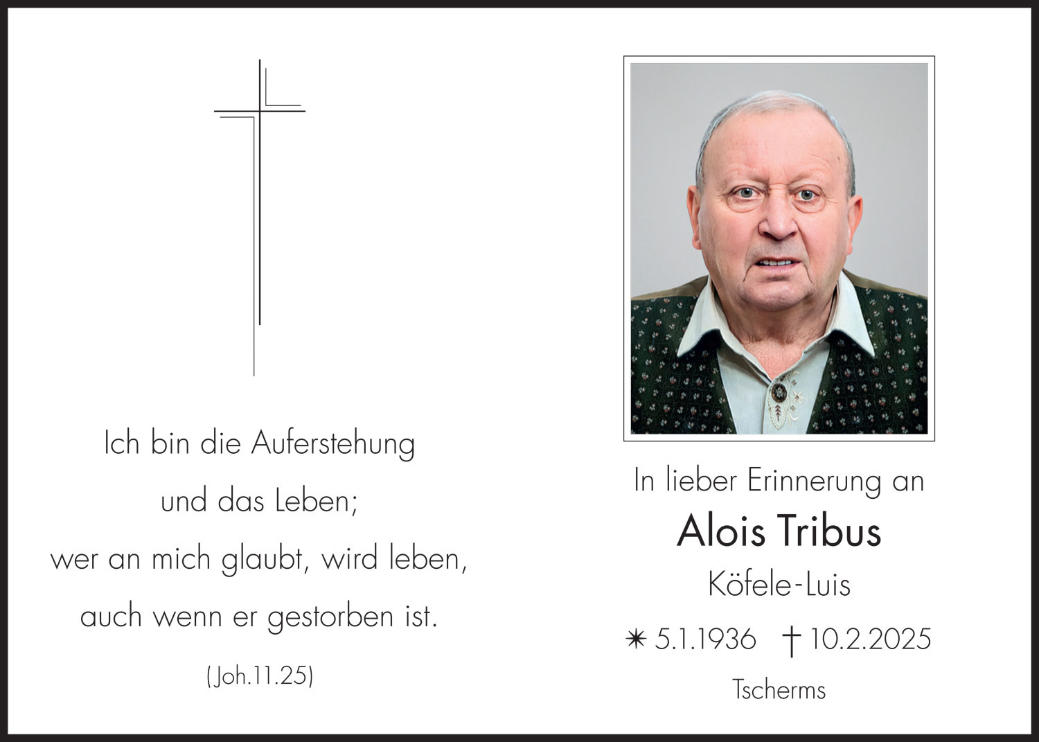 Sterbebild: Alois Tribus