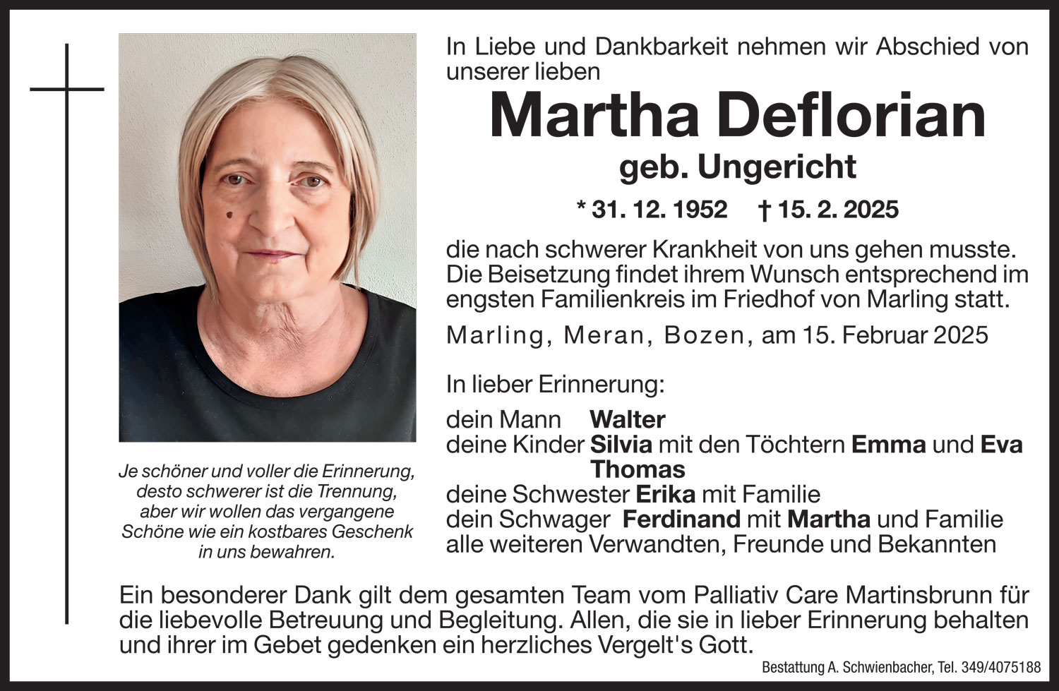 Medien: Martha Deflorian geb. Ungericht