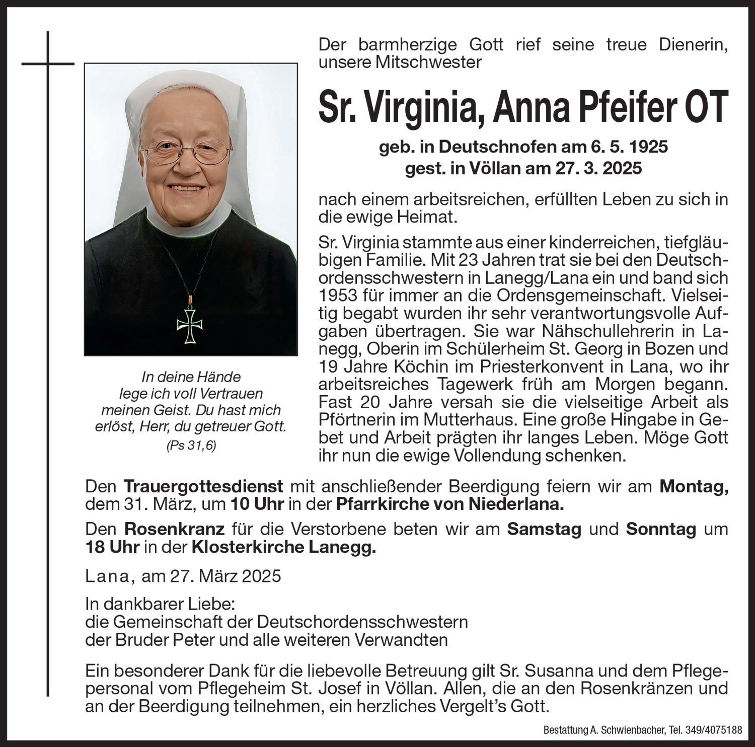 Medien: Sr. Virginia Anna Pfeifer OT