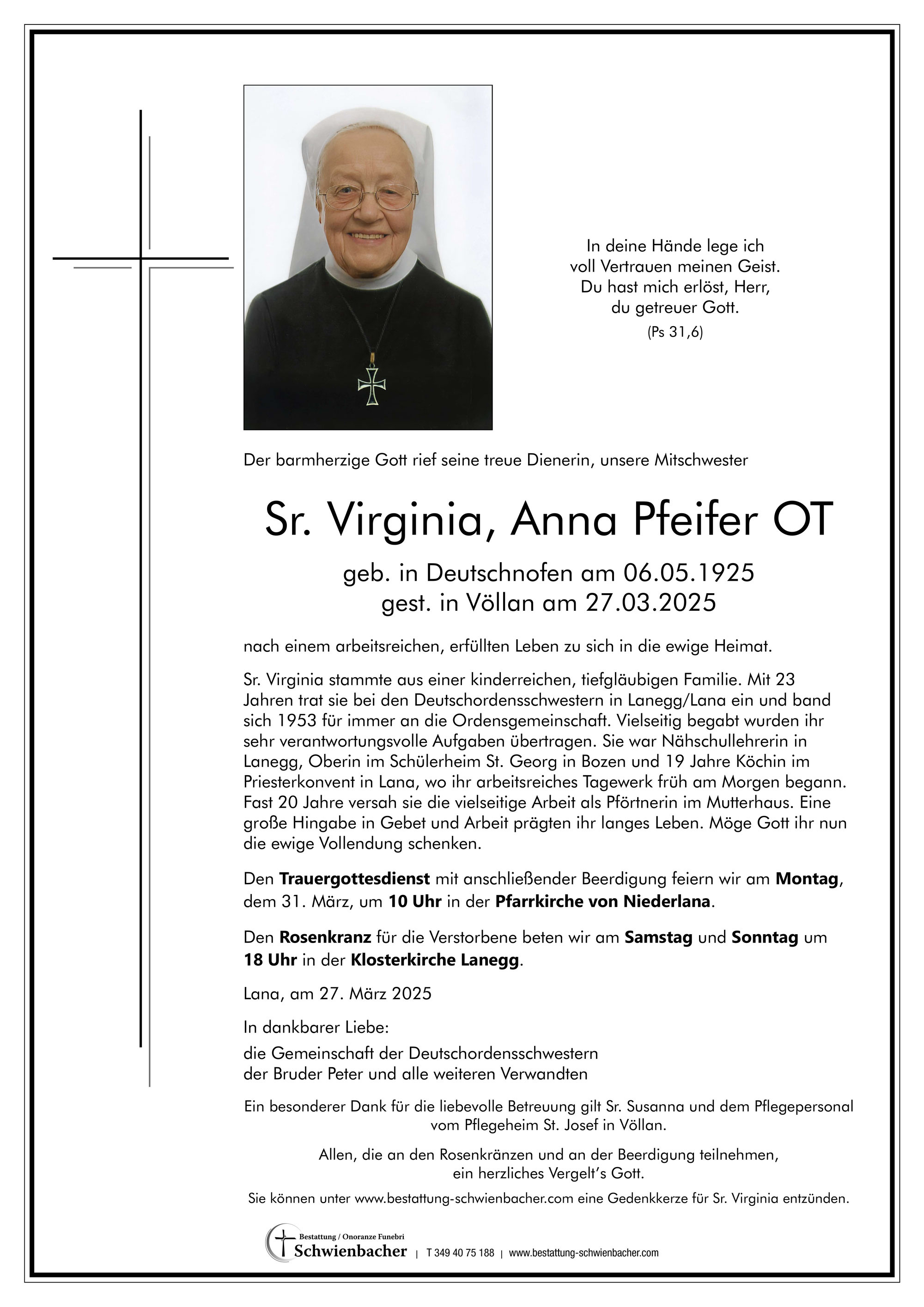 Parte: Sr. Virginia Anna Pfeifer OT 