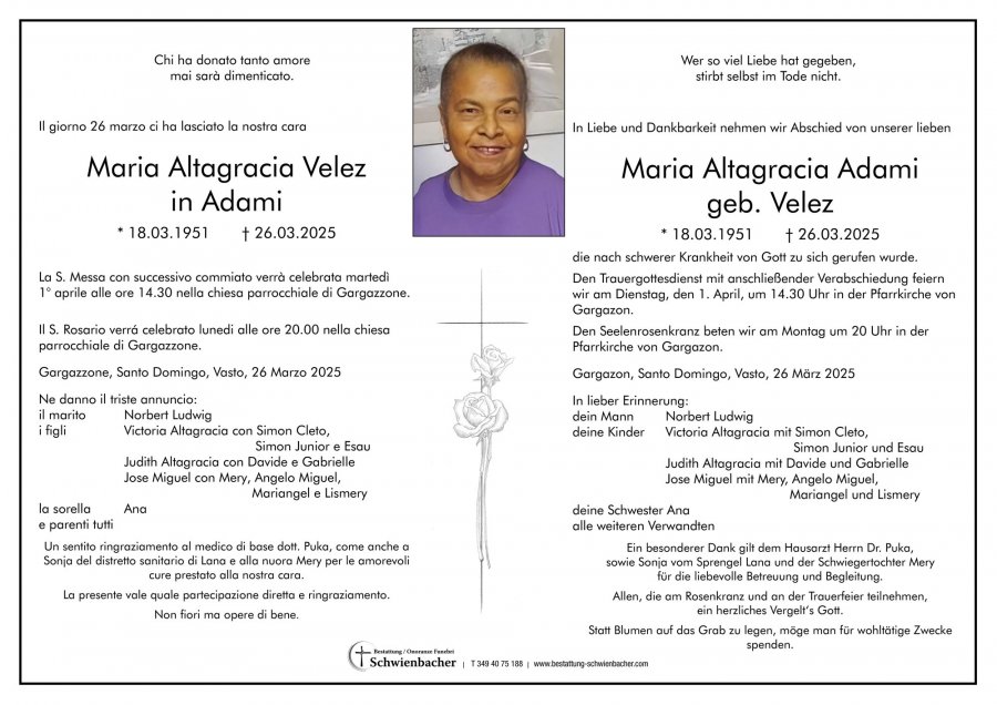 Parte: Maria Altagracia Velez in Adami