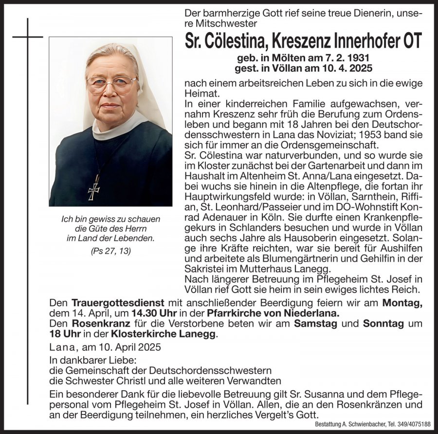 Medien: Sr. Cölestina, Kreszenz Innerhofer OT