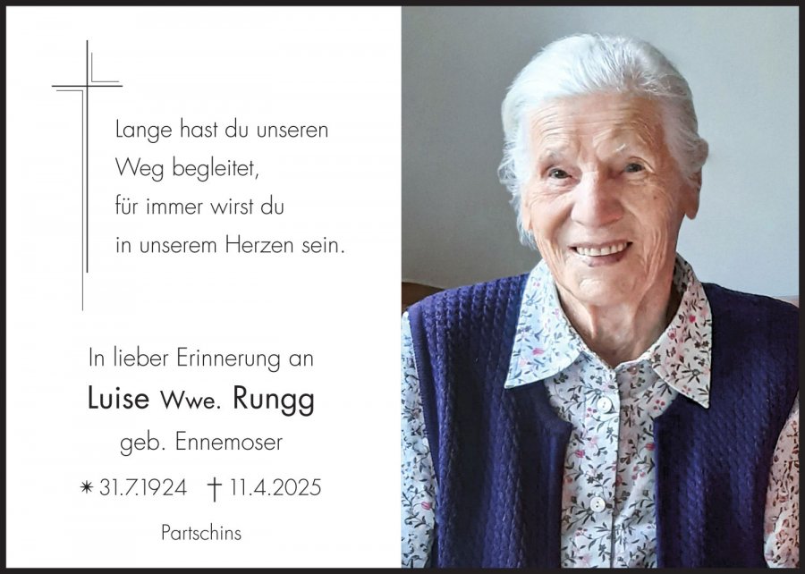 Sterbebild: Luise Wwe. Rungg geb. Ennemoser