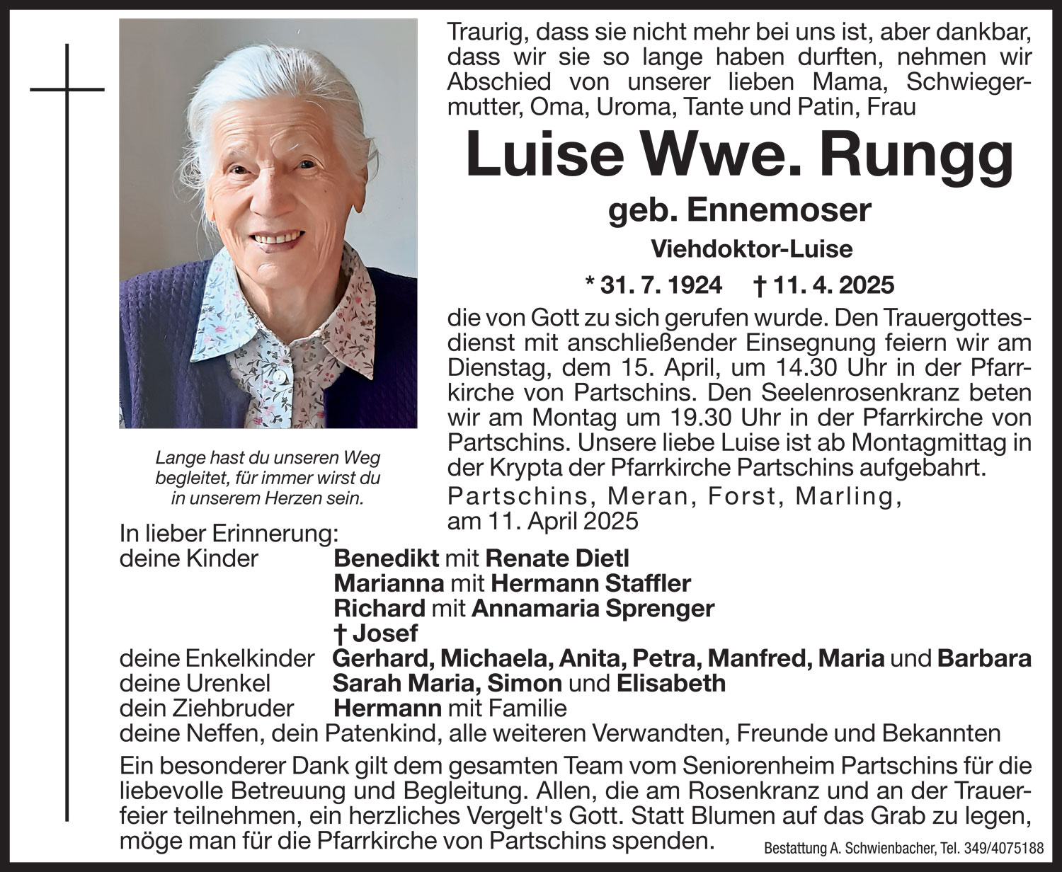 Medien: Luise Wwe. Rungg geb. Ennemoser