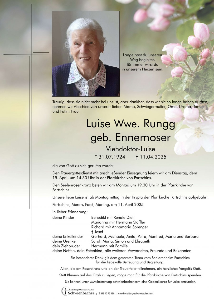 Parte: Luise Wwe. Rungg geb. Ennemoser