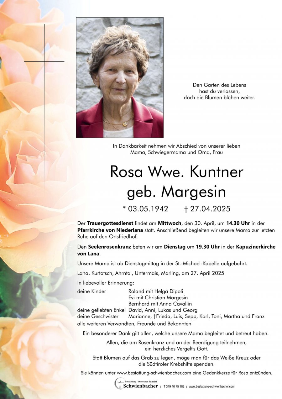 Parte: Rosa Wwe. Kuntner geb. Margesin