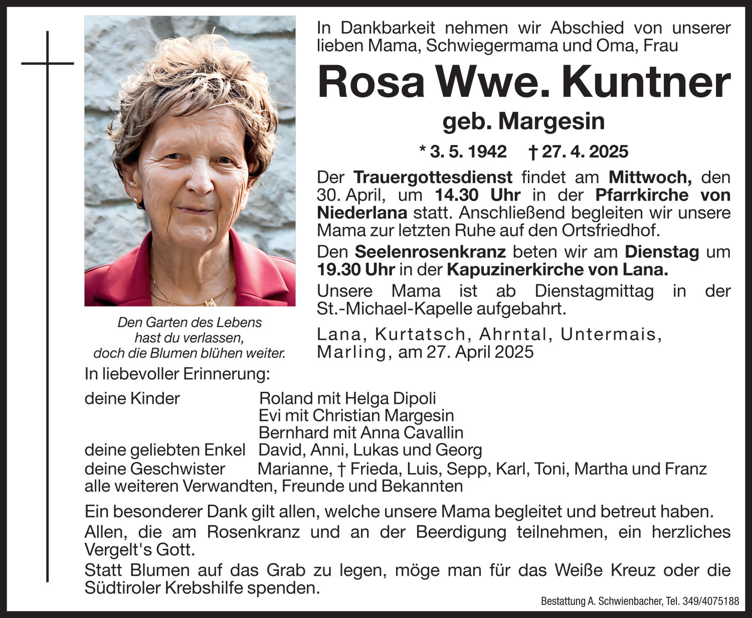 Medien: Rosa Wwe. Kuntner geb. Margesin