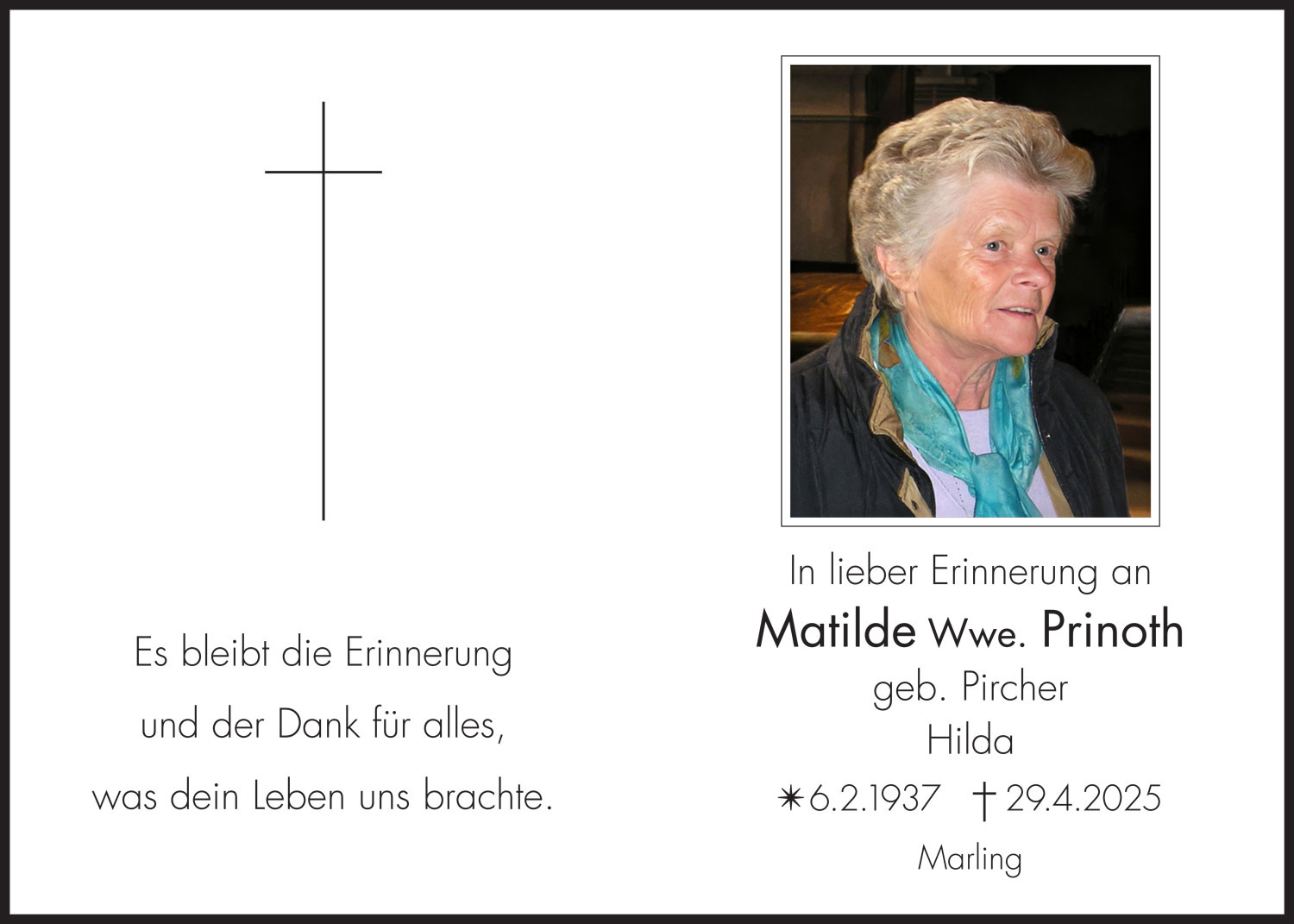 Sterbebild: Matilde Wwe. Prinoth geb. Pircher