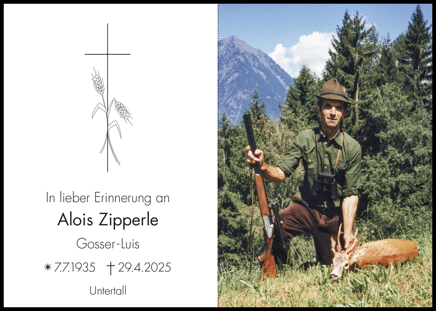 Sterbebild: Alois Zipperle