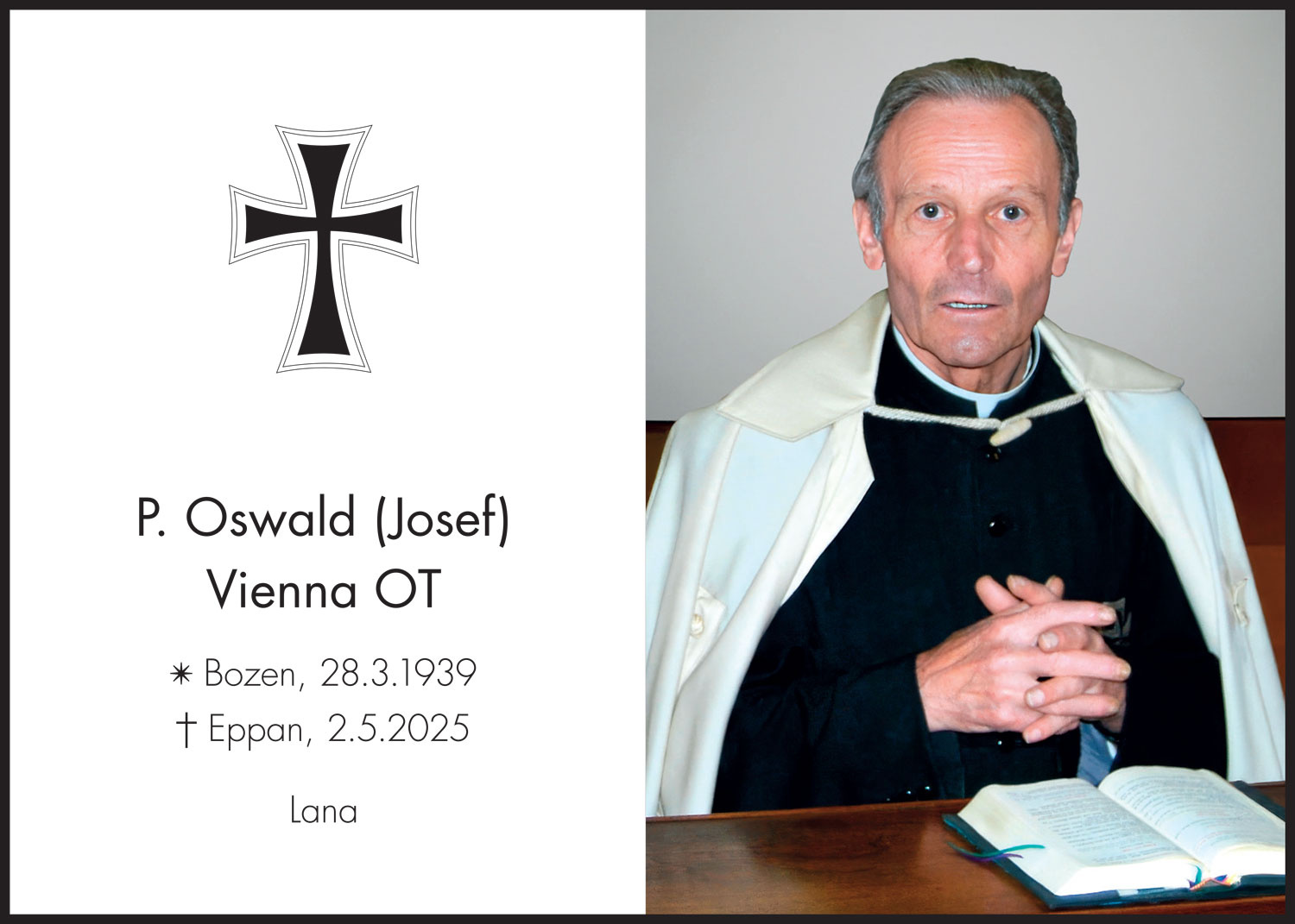 Sterbebild: P. Oswald (Josef) Vienna OT