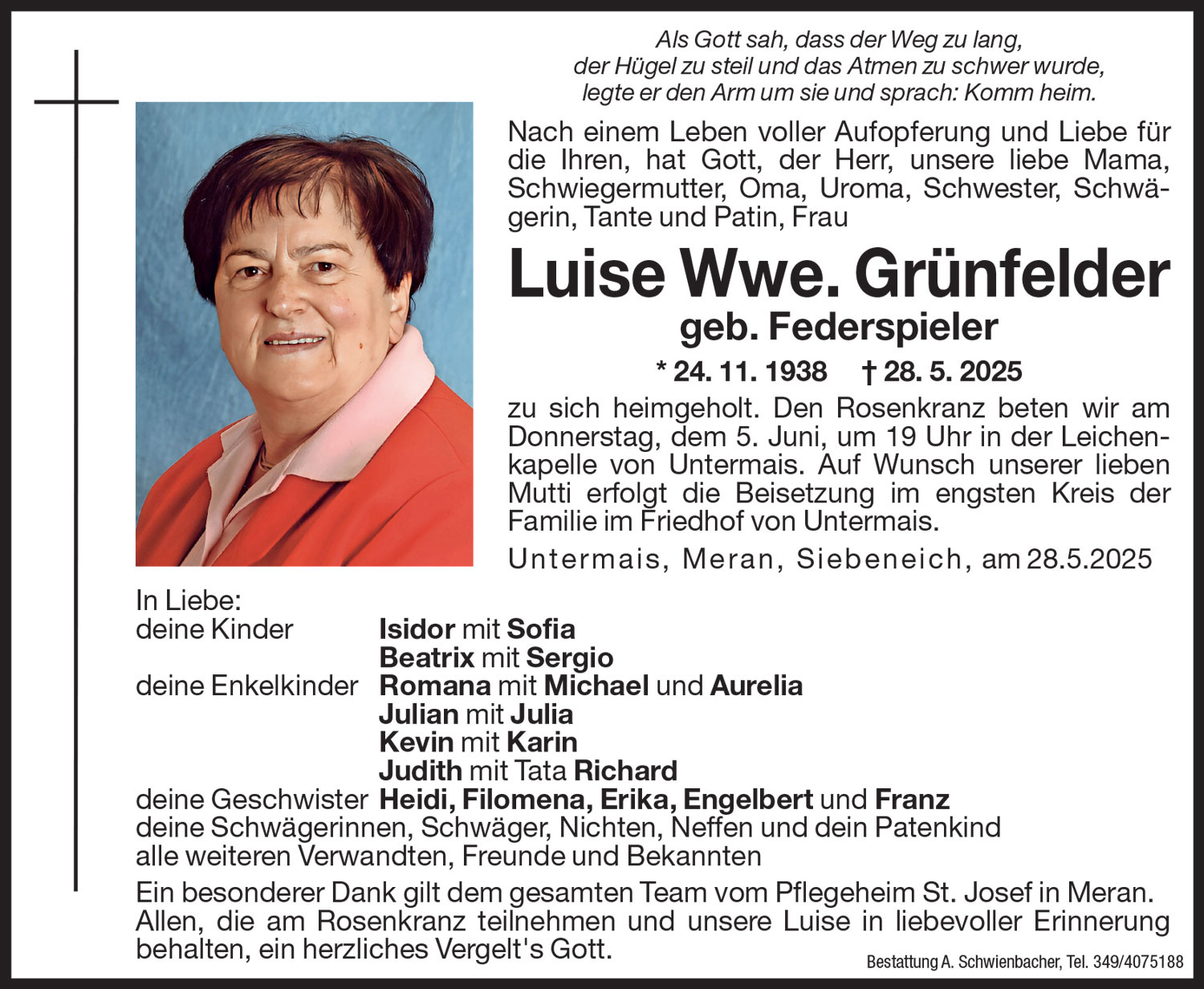 Medien: Luigia Wwe. Grünfelder geb. Federspieler