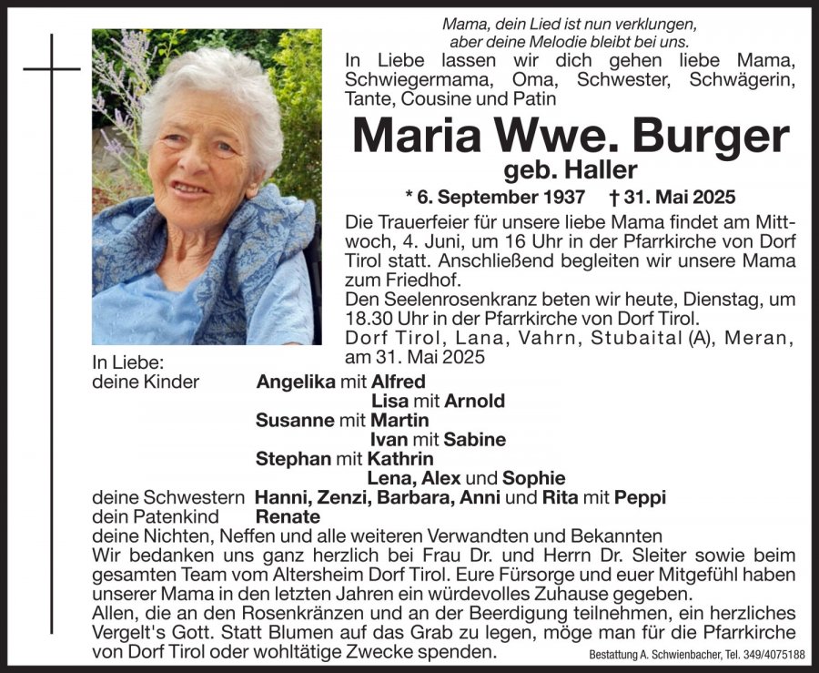 Medien: Maria Wwe. Burger geb. Haller