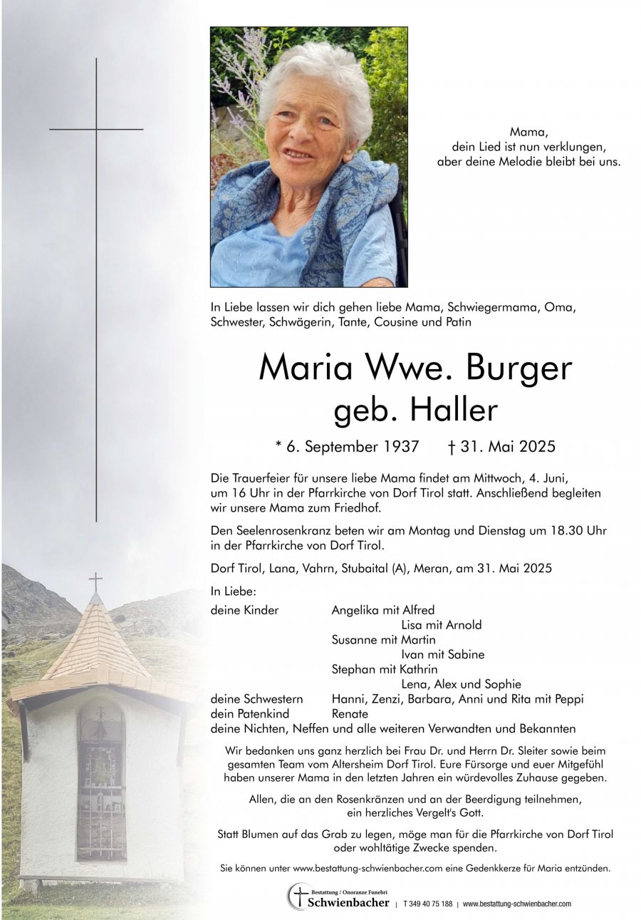 Parte: Maria Wwe. Burger geb. Haller