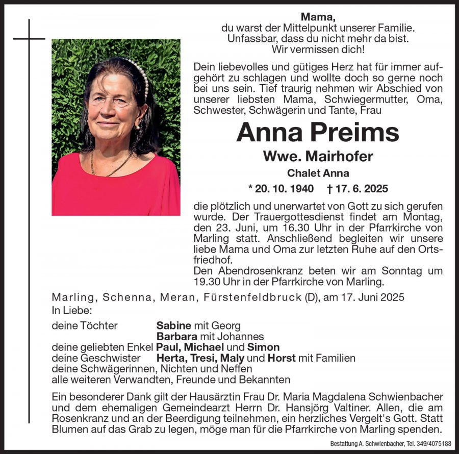 Medien: Anna Wwe. Mairhofer Preims