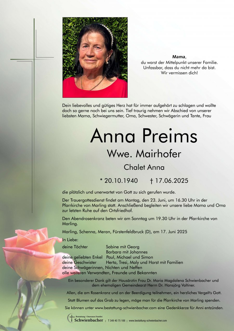 Parte: Anna Wwe. Mairhofer Preims