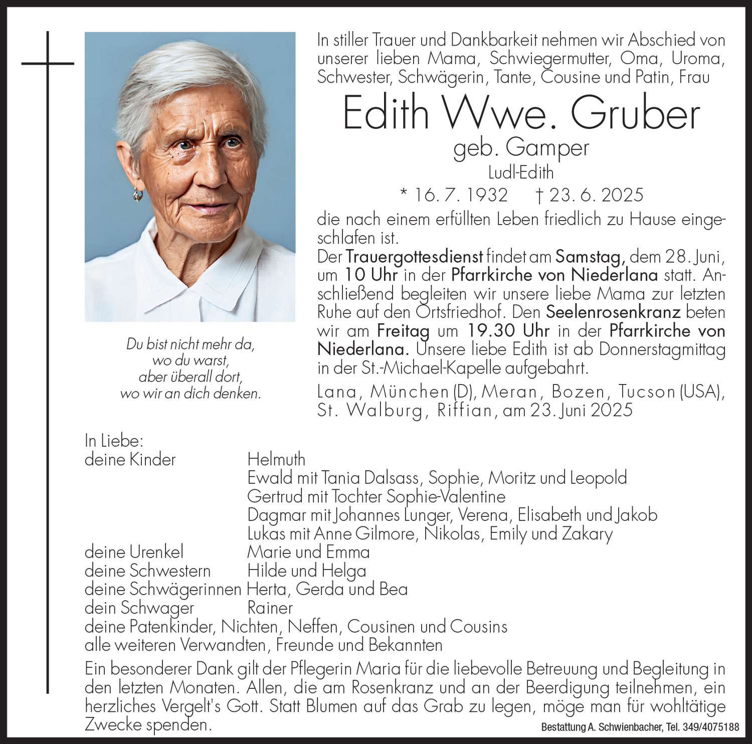 Medien: Edith Wwe. Gruber geb. Gamper