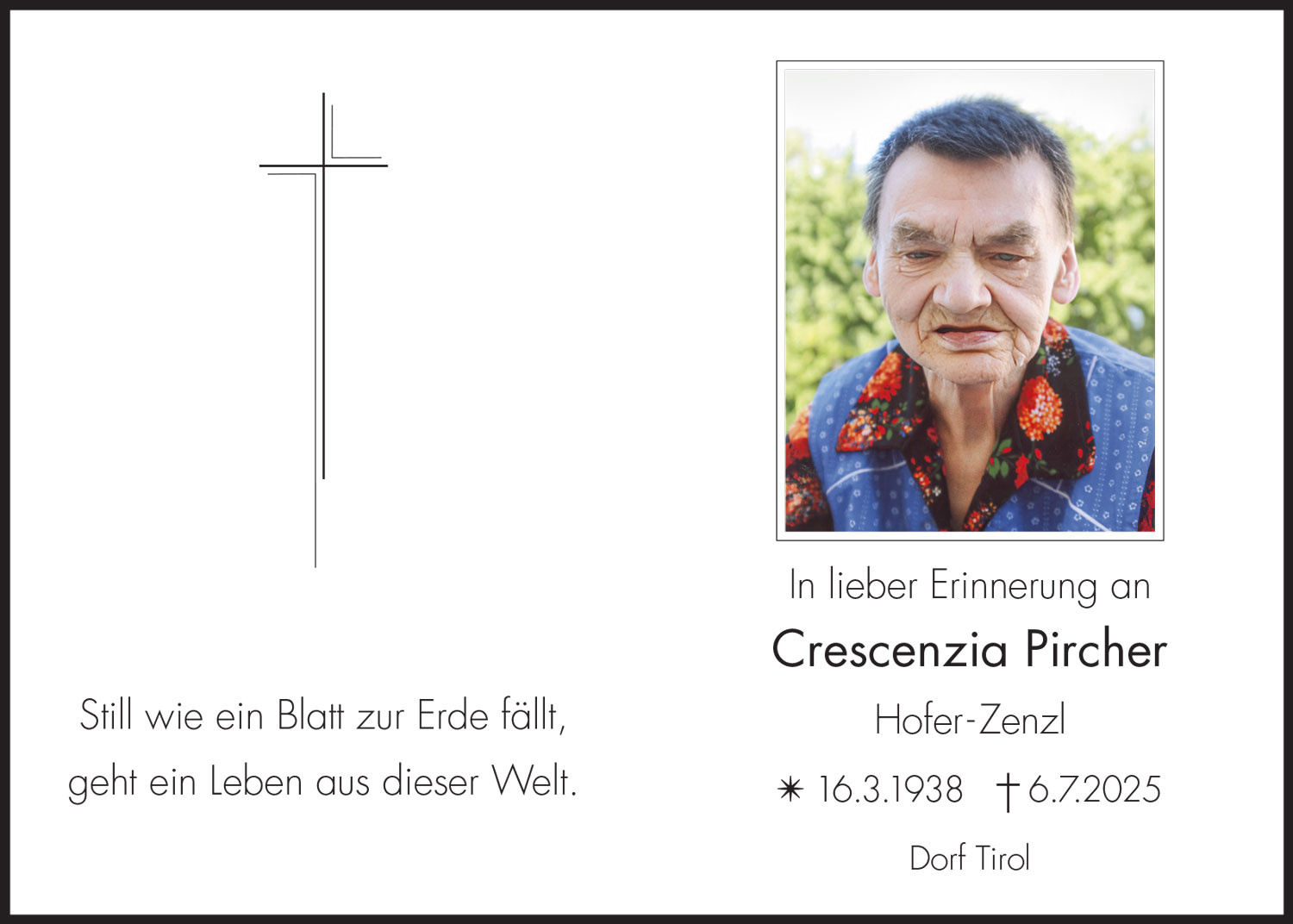 Sterbebild: Crescenzia Pircher