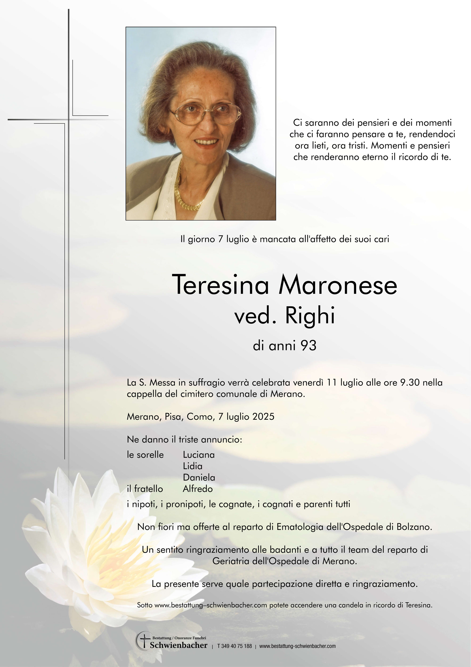 Parte: Teresina Maronese ved. Righi 