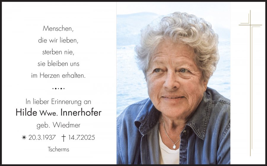 Sterbebild: Hilde Wwe. Innerhofer geb. Wiedmer