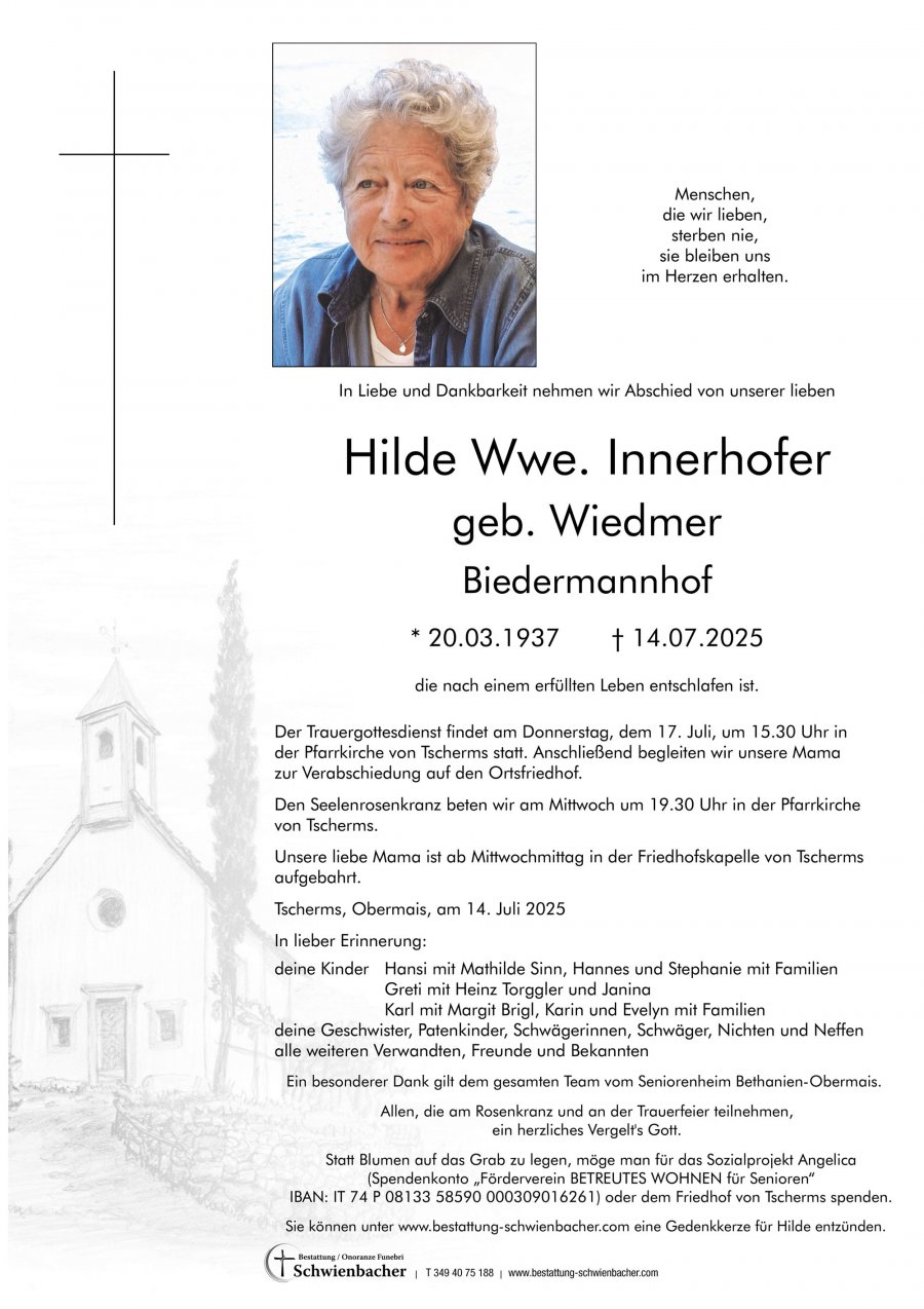 Parte: Hilde Wwe. Innerhofer geb. Wiedmer